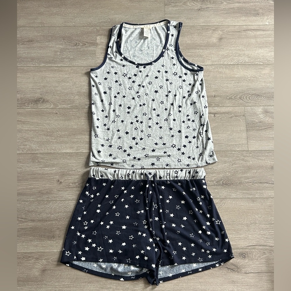 Lucky Brand Navy Blue Gray Star Print Tank Top And Shorts Pajama Size - Large